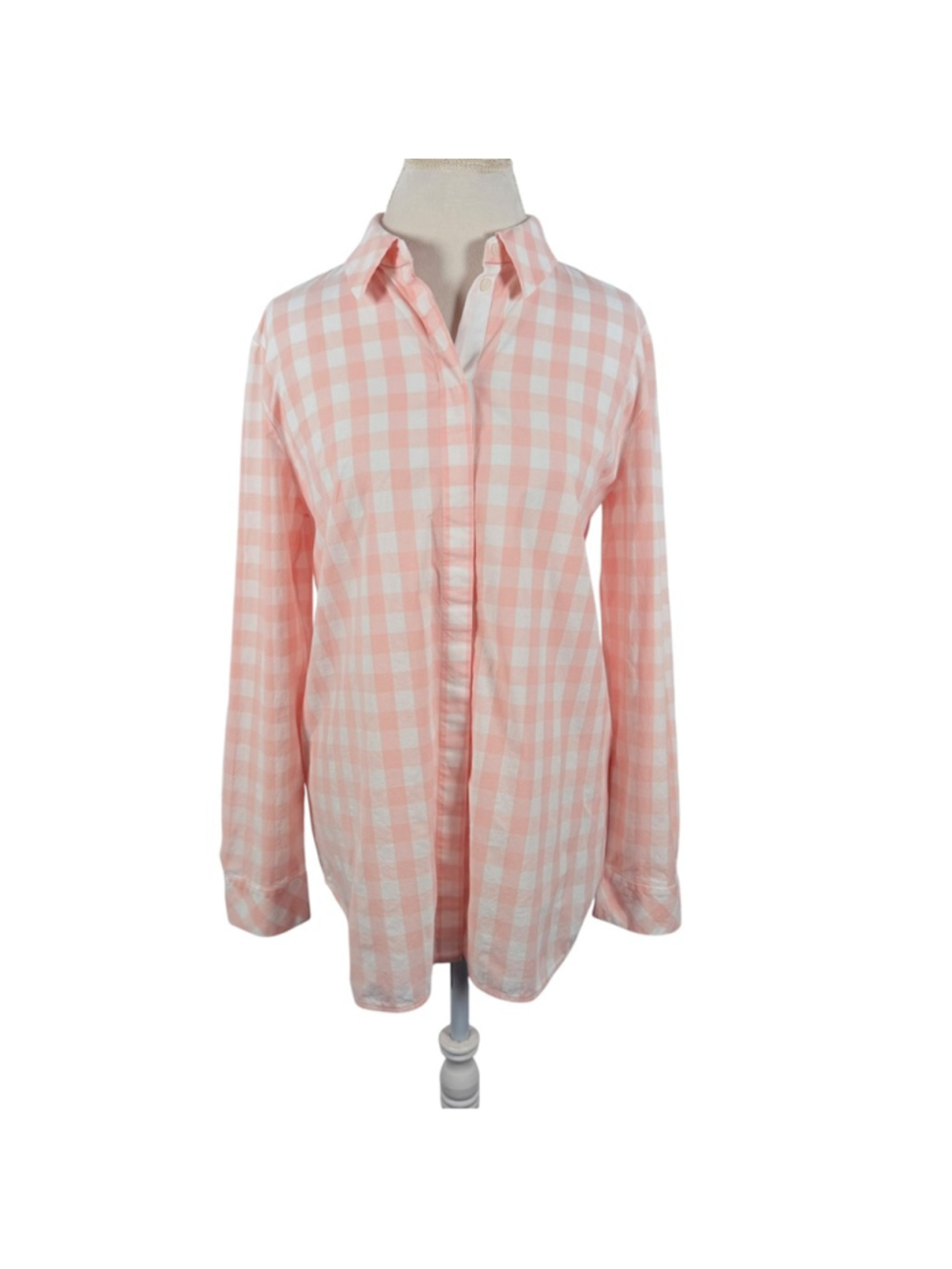 Lafayette 148 NY Pink Gingham Linen Shirt Tunic Size L Relaxed Beaded Trim - Picture 3 of 9